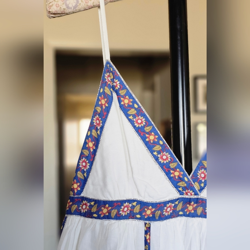 White Cotton Summer Festival Dress With Folky Floral Print - Picture 3 of 8